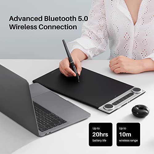 Bluetooth Wireless Graphics Drawing Tablet with Dual Dials Battery-Free Stylus G637440