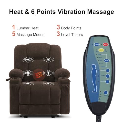 Brown Fabric Power Recliner Chair with Heat and Vibration Massage C34373