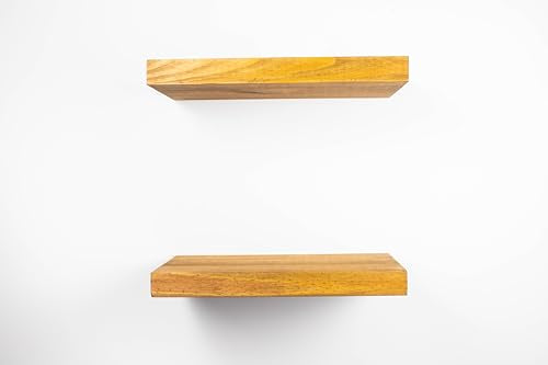 Solid Wood Floating Shelves, Set of 2, Honey Oak W34426