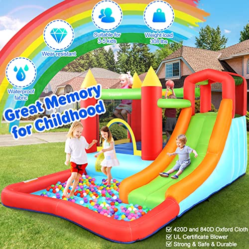 Inflatable Bouncy House with Ball Pit, Wide Slide, Ball Pool, Basketball Hoop, Dart Target, Blower J3405