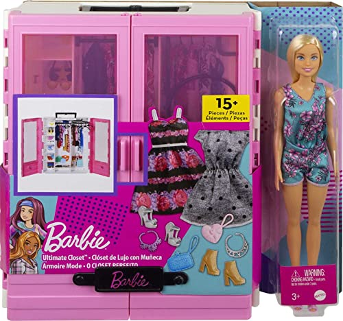 Blonde Fashion Doll & Pink Closet Playset with Clothes & 12 Accessories E42537