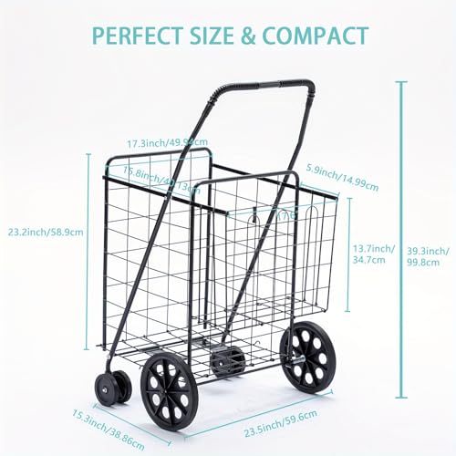 Silver Jumbo Folding Shopping Cart with Double Basket and 360-Degree Wheels X199