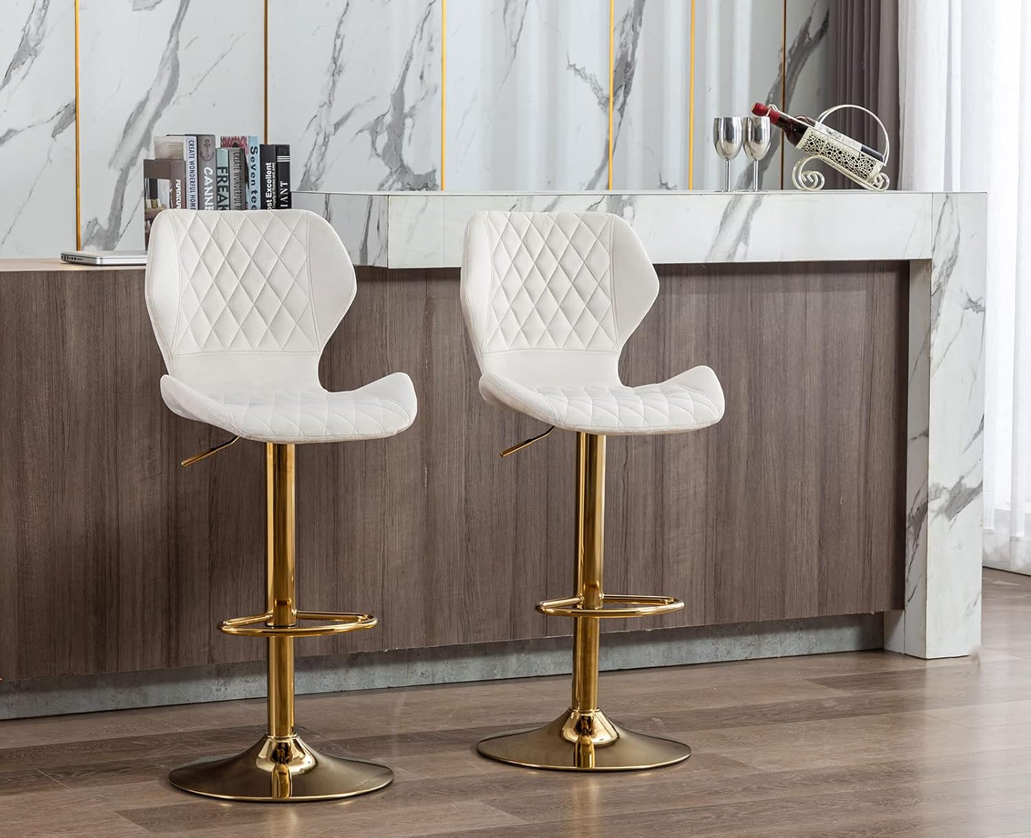 Cream Velvet Swivel Bar Stools Set of 4 L869