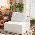 White Chenille Folding Sofa Bed with Headrest & Lumbar Pillow F278