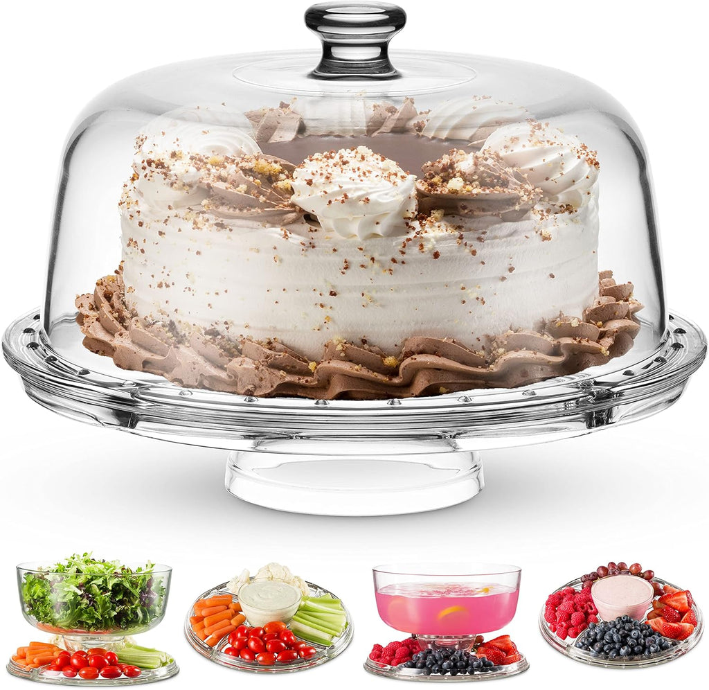 Cake Stand and Serving Plate with Dome Lid, Crystal Glass Footed Cake Stand U596377