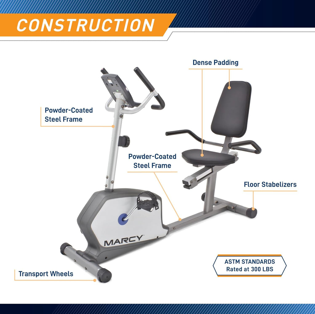 Recumbent Exercise Bike with Adjustable Seat and 8 Resistance Levels, 300 Pound Capacity G708