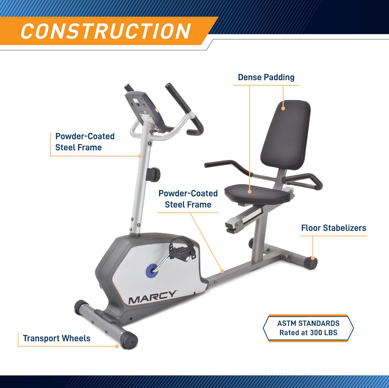 Recumbent Exercise Bike with Adjustable Seat and 8 Resistance Levels, 300 Pound Capacity G708