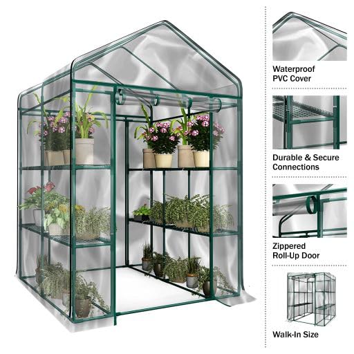4 Tier Mini Greenhouse with Locking Wheels and PVC Cover O9443
