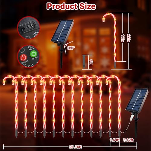24 Pack Solar Christmas Candy Cane Lights with 168 Warm Lights I253416