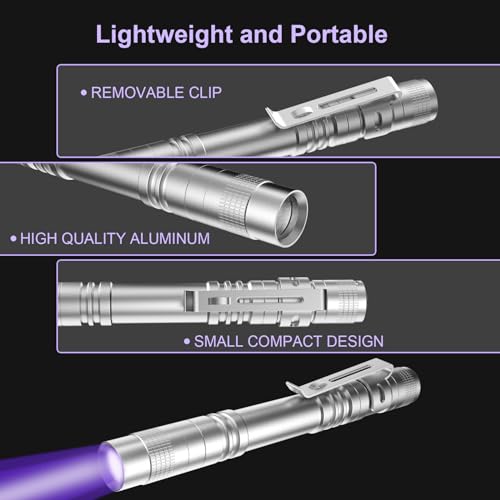 UV Black Light Flashlights, 4 Pack 395nm Mini Pen Lights with Clip, Waterproof Ultraviolet Flashlights Q186