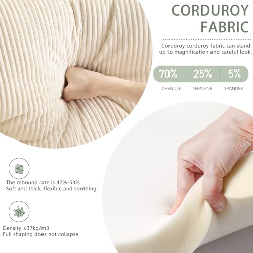 Corduroy Single Sofa Chair with Side Pocket Oversized Armchair (Beige) W342