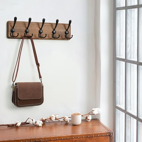 Black 2 Packs Wall Mounted Coat Rack with 5 Triple Hooks Z2036