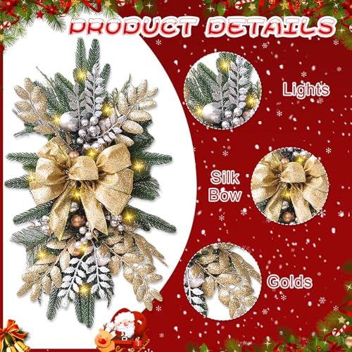 24 Inch Cordless Prelit Teardrop Christmas Swag M14625