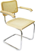 Cane Cantilever Armchair with Chrome Frame & Natural Wood O4554