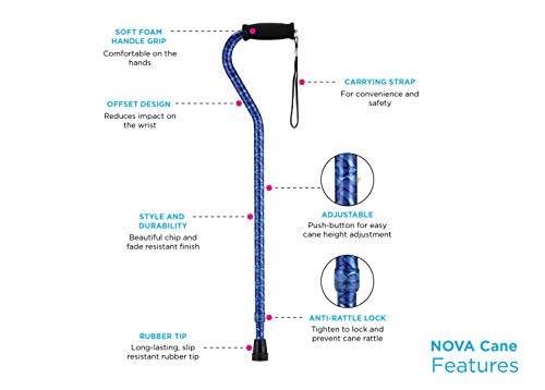 Black Lightweight Adjustable Walking Cane with Offset Handle X203627
