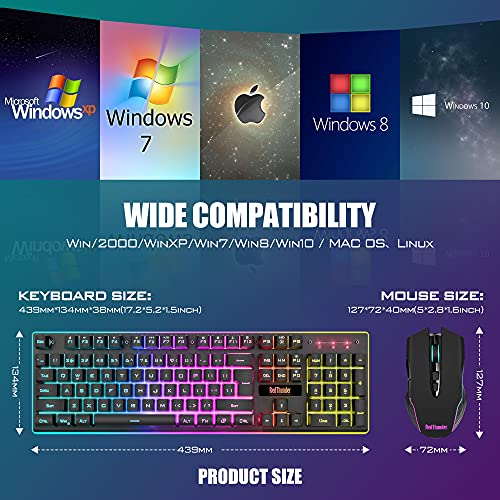 Wireless Gaming Keyboard and Mouse Combo with LED Backlit Rechargeable 3800mAh Battery, Mechanical Feel Anti-ghosting Keyboard and 7D 3200DPI Mice (Black) V3955