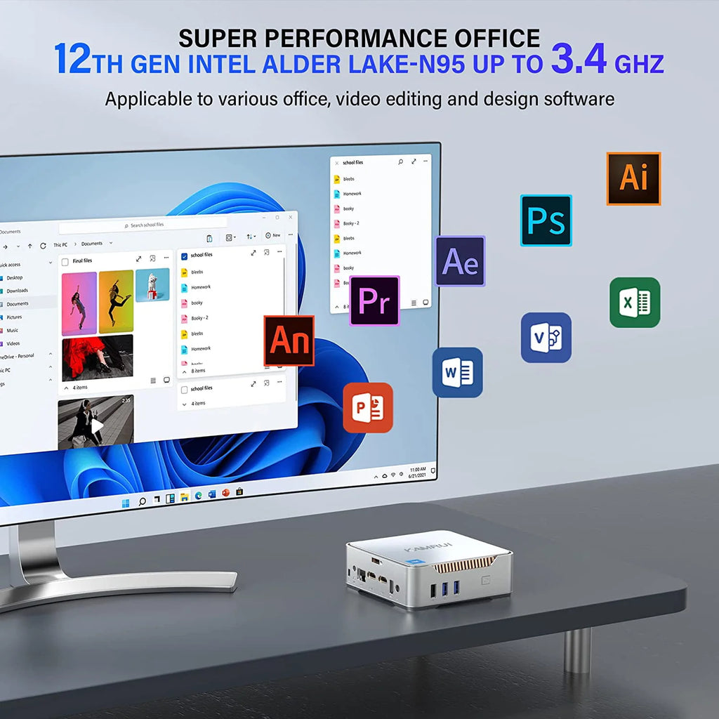 Mini PC N95 CPU 16GB 512GB Windows 11 pro 4K UHD Q41589