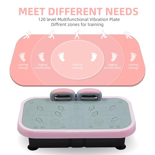 Pink Vibration Plate Fitness Machine with Handle 120 Speed Levels F7288