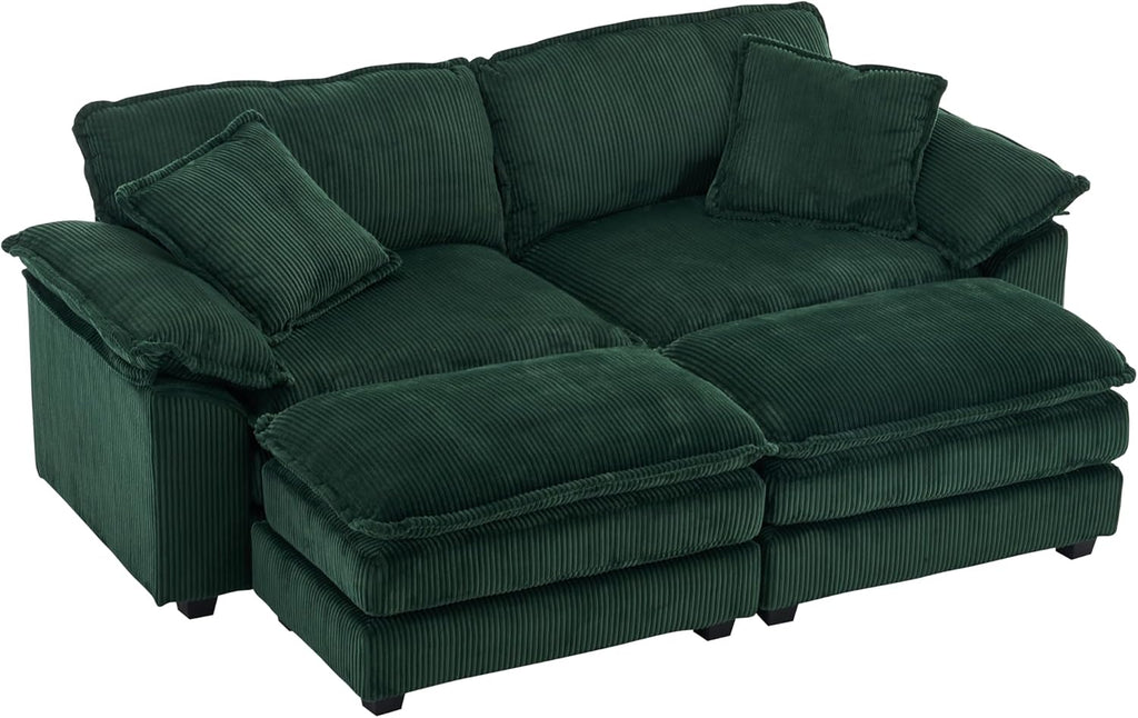 Oversized Green Convertible Sleeper Sofa with Ottoman & Pillows D2657