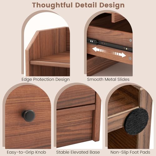 3 Drawers Dresser with Shelves, Tall Nightstand with 2 Open Shelves, Chest of Drawers (Walnut) P760