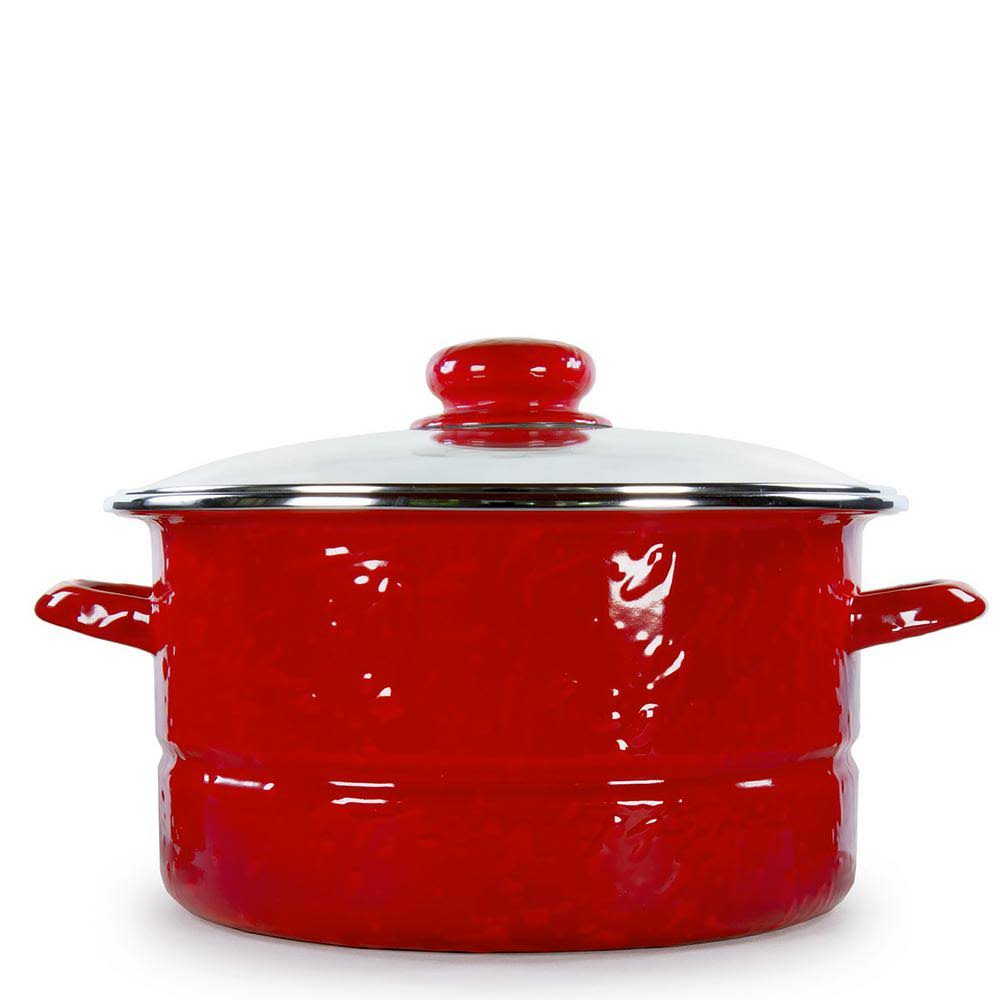 Solid Red 6 qt. Enamelware Stock Pot with Glass Lid X770