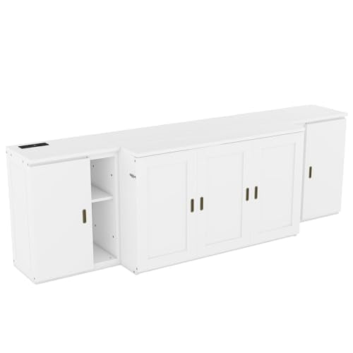 Gray Solid Wood Murphy Cabinet Wall Bed With Storage and Bookcase Headboard E385