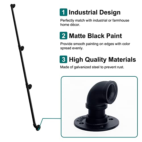 Matte Black Industrial Pipe Wall Handrail, 6.6FT X78402