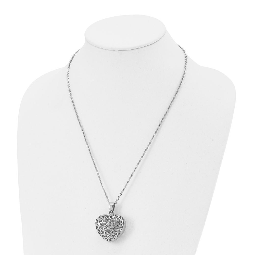 Stainless Steel Filigree Heart Necklace V578352