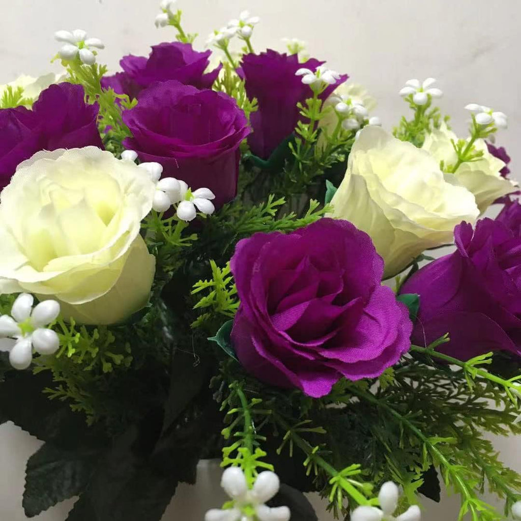 Purple White Artificial Cemetery Rose Flowers (1) W860393