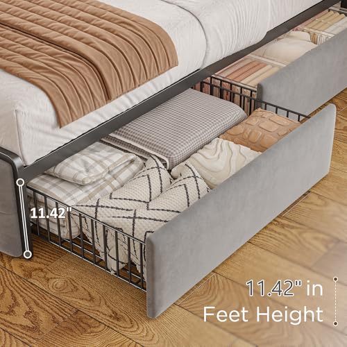 King Size Bed Frame with 4 Storage Drawers and LED Lights, Grey W31210