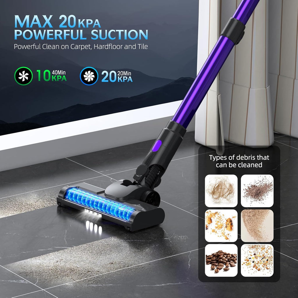 Cordless Stick Vacuum Cleaner with LED Display, 40Min Detachable Battery S131