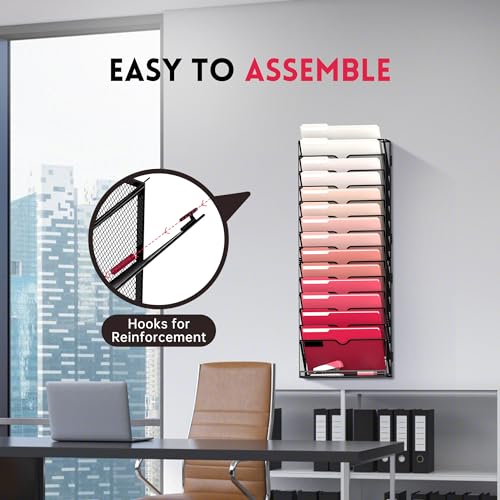 2 Pack 15-Tier Black Hanging Wall Mount File Organizer L9658