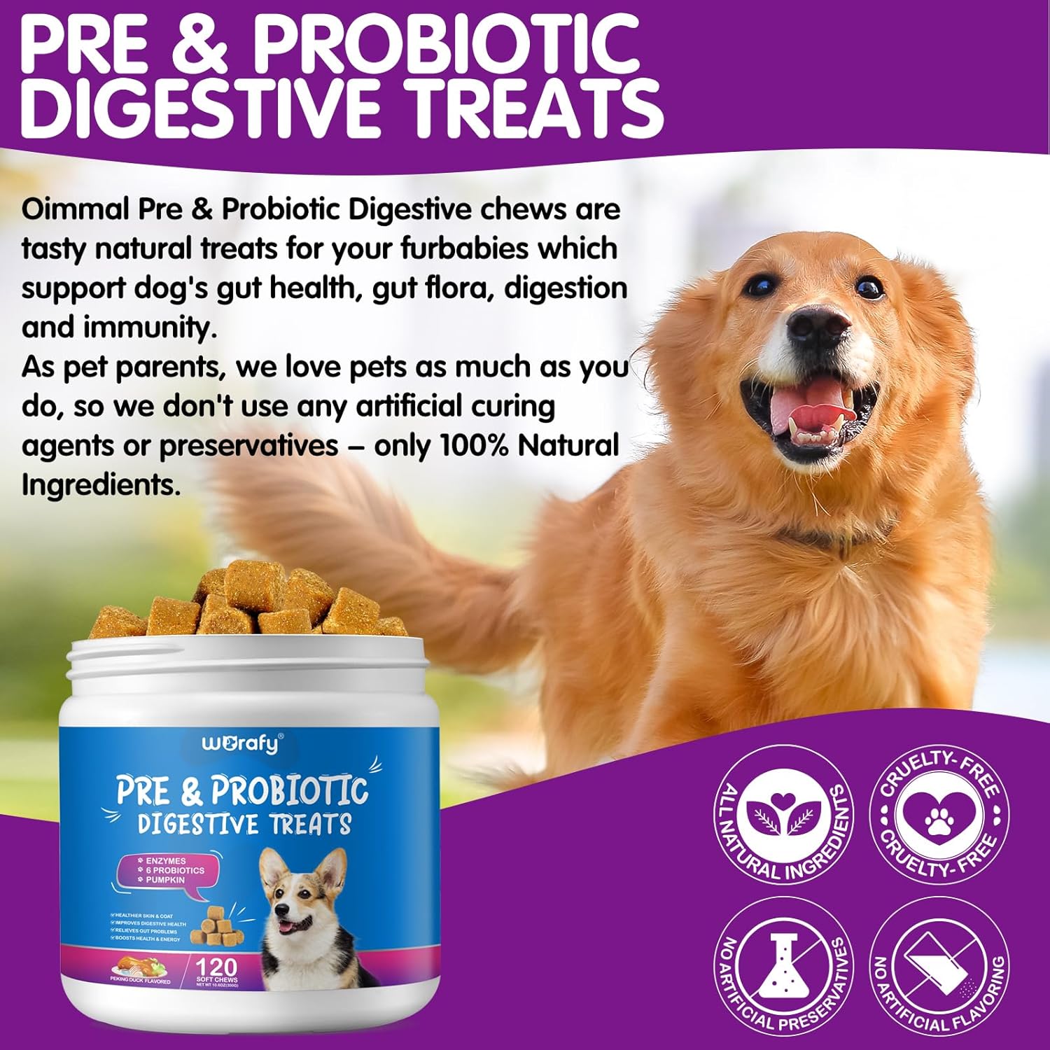 Duck Flavor Probiotic Dog Chews 120 Soft Chews X9969
