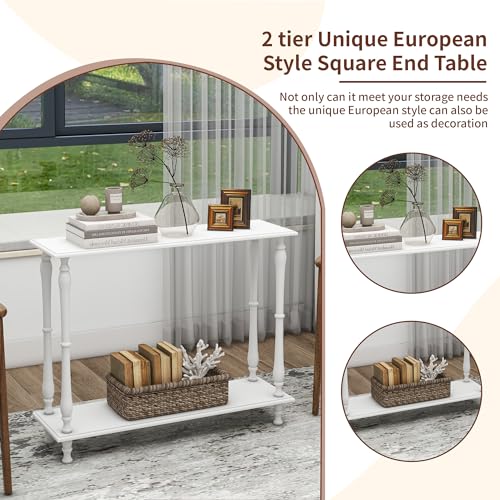 White Narrow Console Table with Shelf Wood C4794