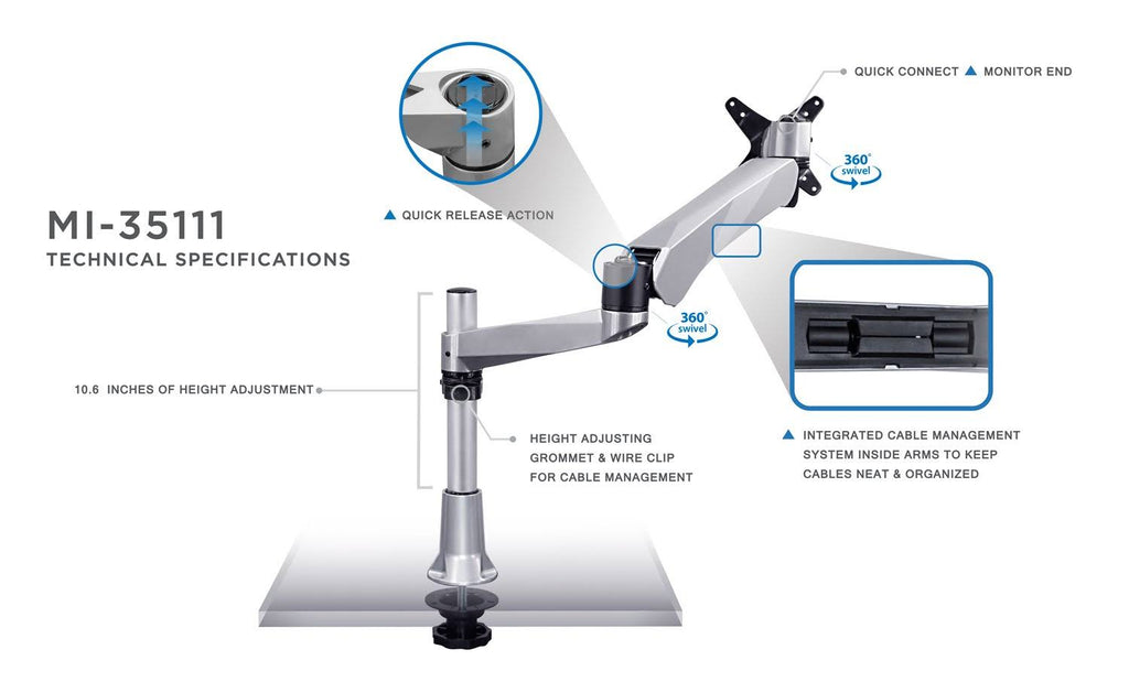 Silver Single LCD Monitor Desk Mount C2218