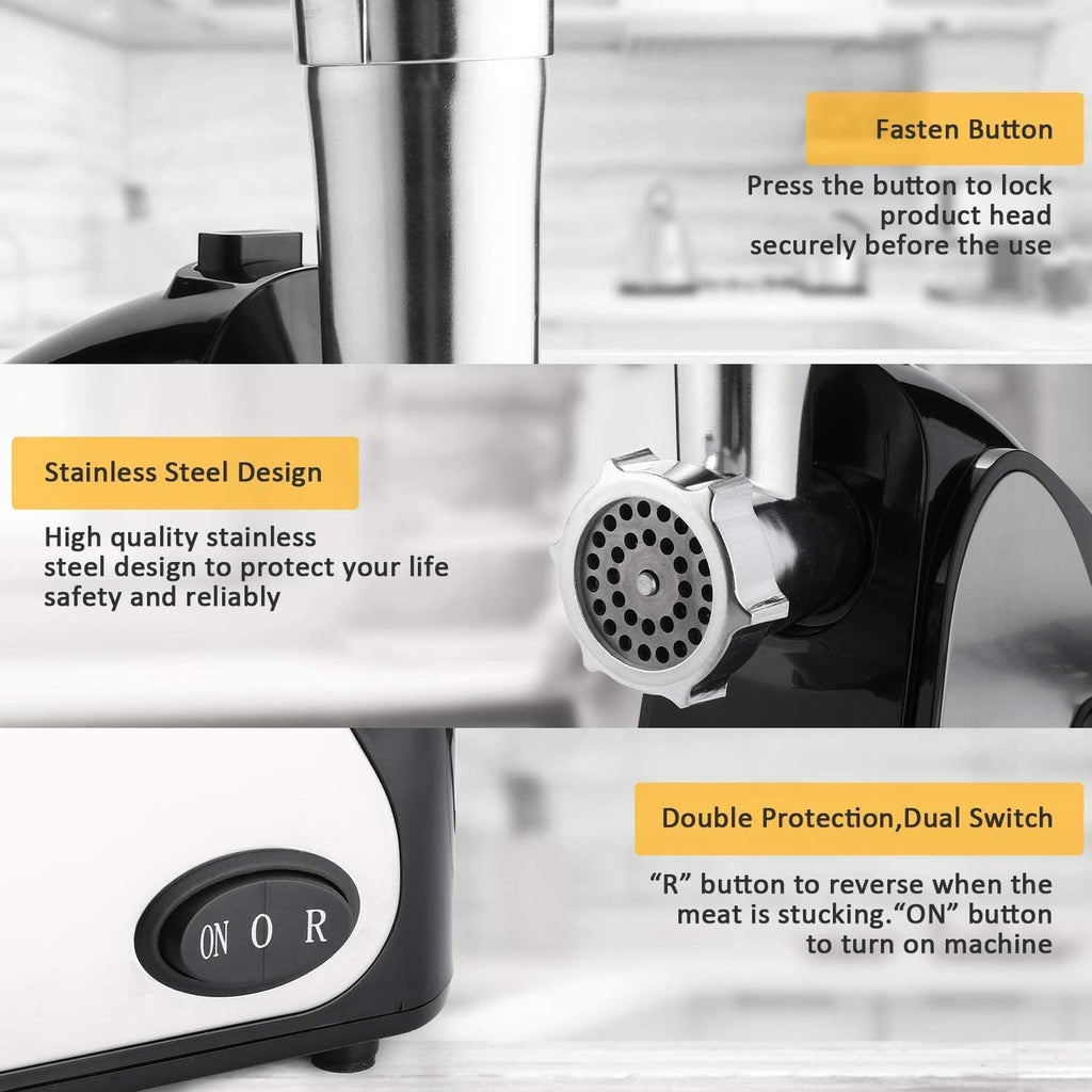 Stainless Steel Electric Meat Grinder with 3 Grinding Plates and Sausage Stuffing Tubes E981