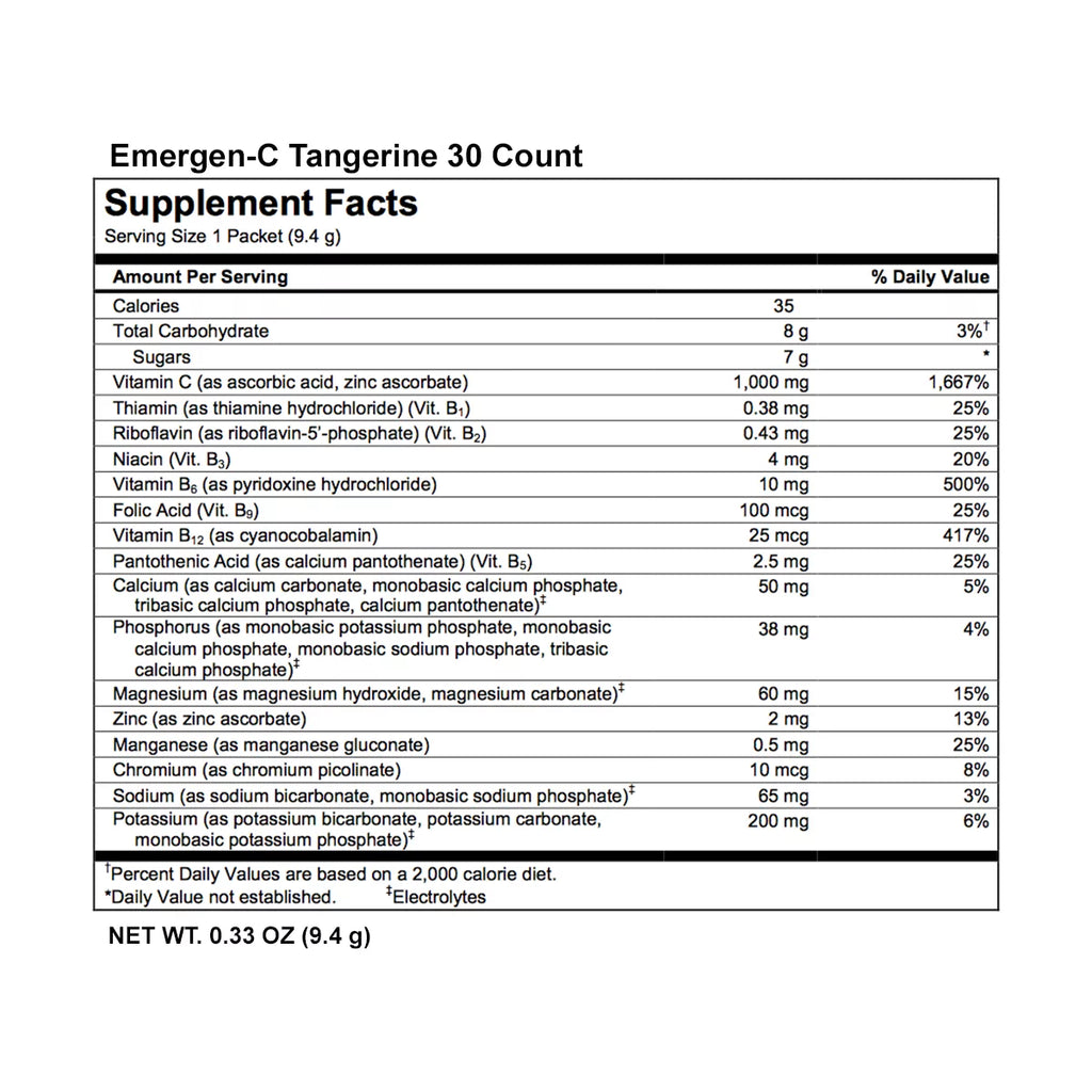 30 Count Tangerine Flavor Dietary Supplement Drink Mix with 1000 mg Vitamin C, 0.33 Ounce Packets B978