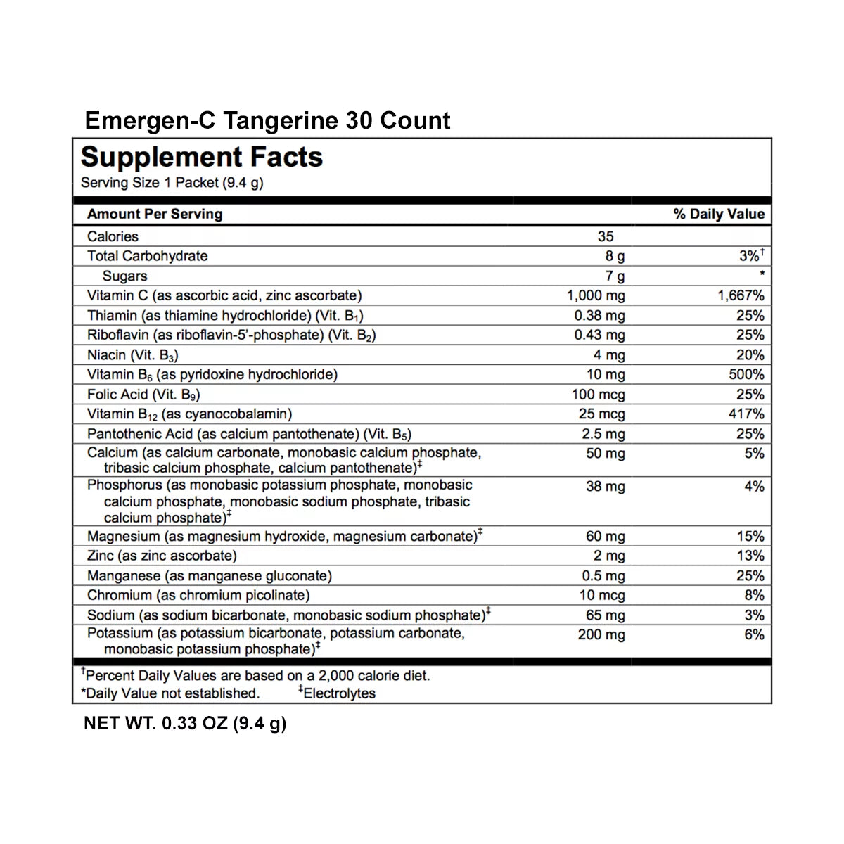 30 Count Tangerine Flavor Dietary Supplement Drink Mix with 1000 mg Vitamin C, 0.33 Ounce Packets B978