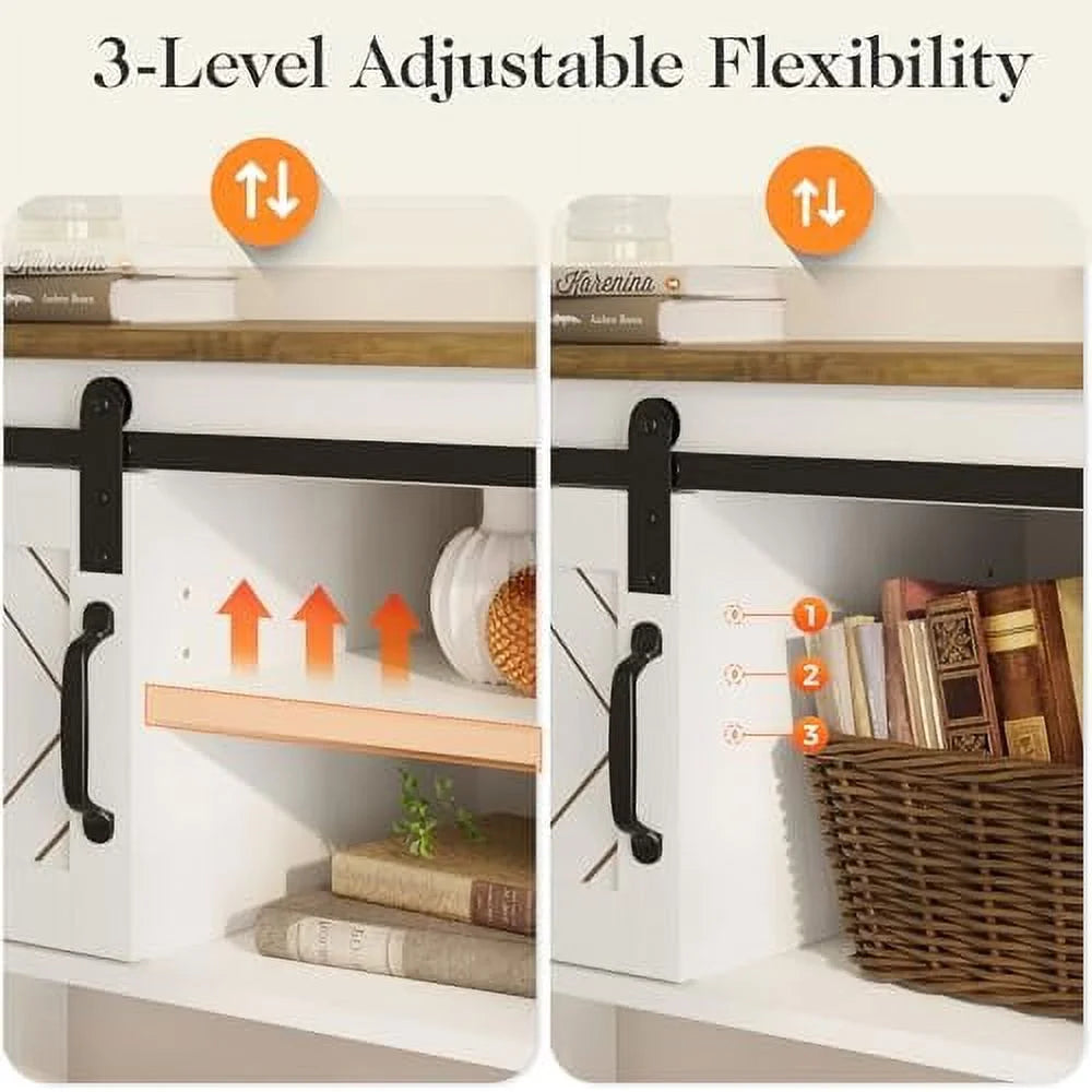 46" Light Grey Wood Console Table with Sliding Barn Door P662