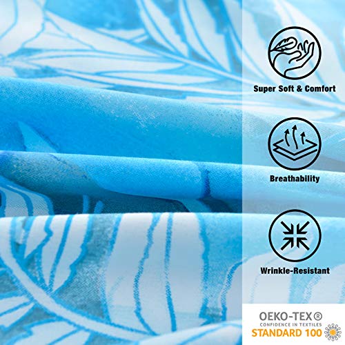 Mint Green Floral Printed Queen Size 6 Piece Microfiber Bed Sheet Set L194
