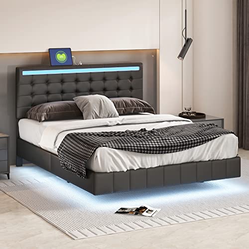 Queen Size LED Bed Frame with USB Charging A553386