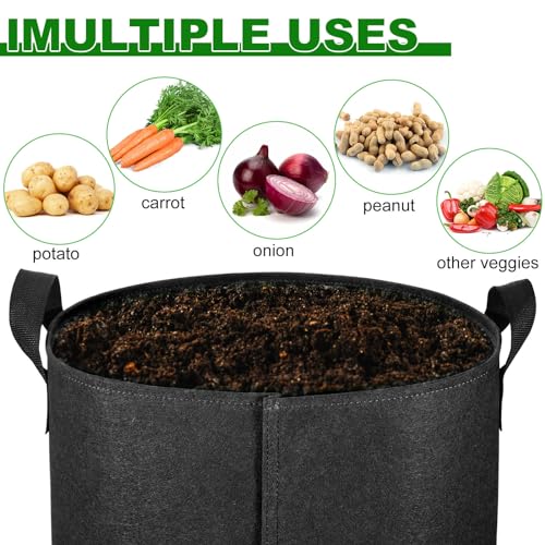 6-Pack 10 Gallon Potato Grow Bags with Flap Window, Heavy Duty Aeration Fabric Pots with Handles I273