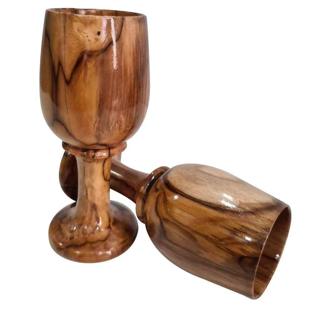 Rustic Dark Brown Wooden Wine Glass Goblet Drinkware Cup Set of 2 L149720