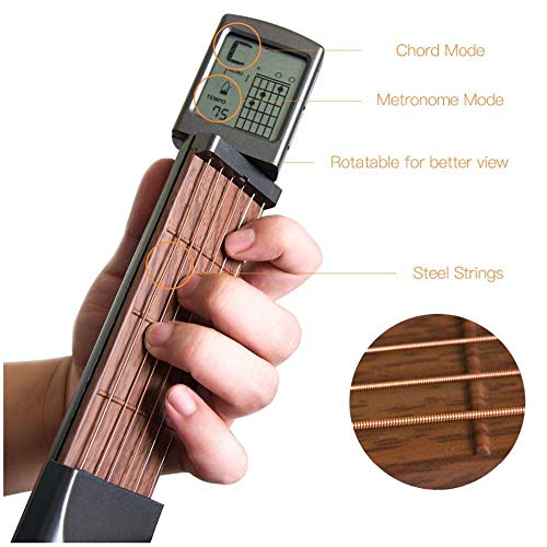 Portable Guitar Chord Practice Tool with Rotatable Chords Chart Screen C206