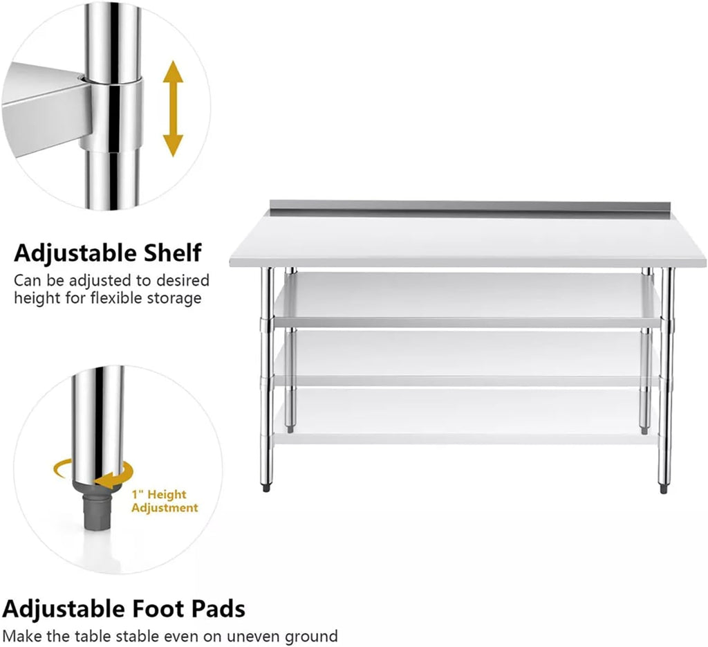 48 x 24 Inch Stainless Steel Commercial Heavy-Duty Table with Undershelf and Backsplash A130659