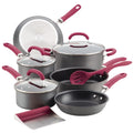 11 Piece Nonstick Pots and Pans Set, Burgundy Handles O666