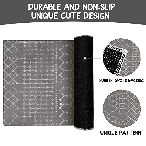 Boho Kitchen Mat Set of 2 Non Skid Washable Dark Grey 17"x47"+17"x30" I895