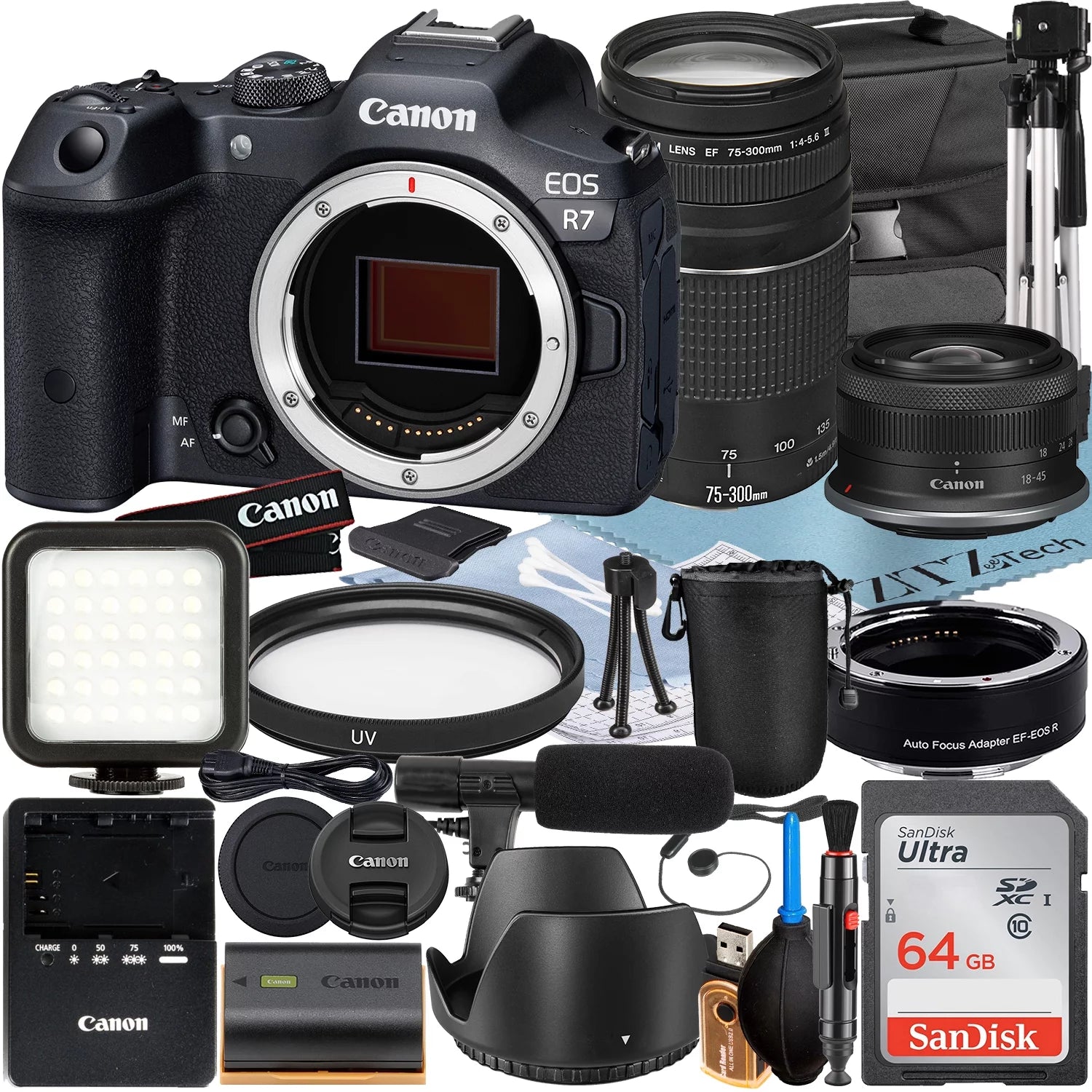 Mirrorless Camera with RF-S 18-45mm + 75-300mm Lens + Mount Adapter + 64GB Card F4686