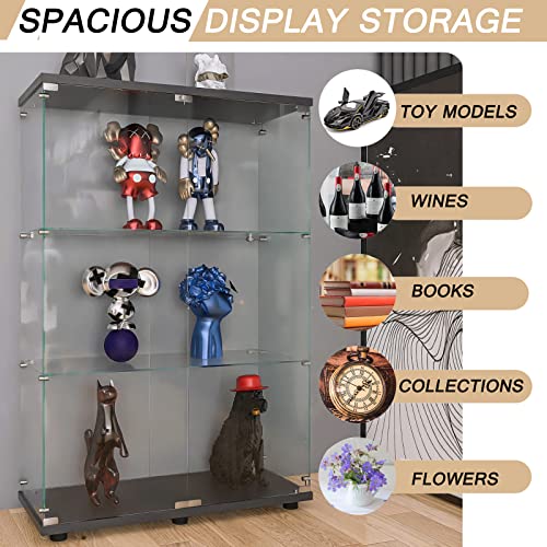 Black 4 Shelves 3 Door Glass Display Cabinet V6002