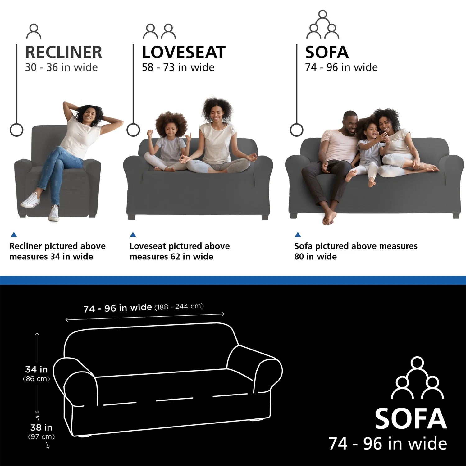 Charcoal Gray 1-Piece Sofa Slipcover W289